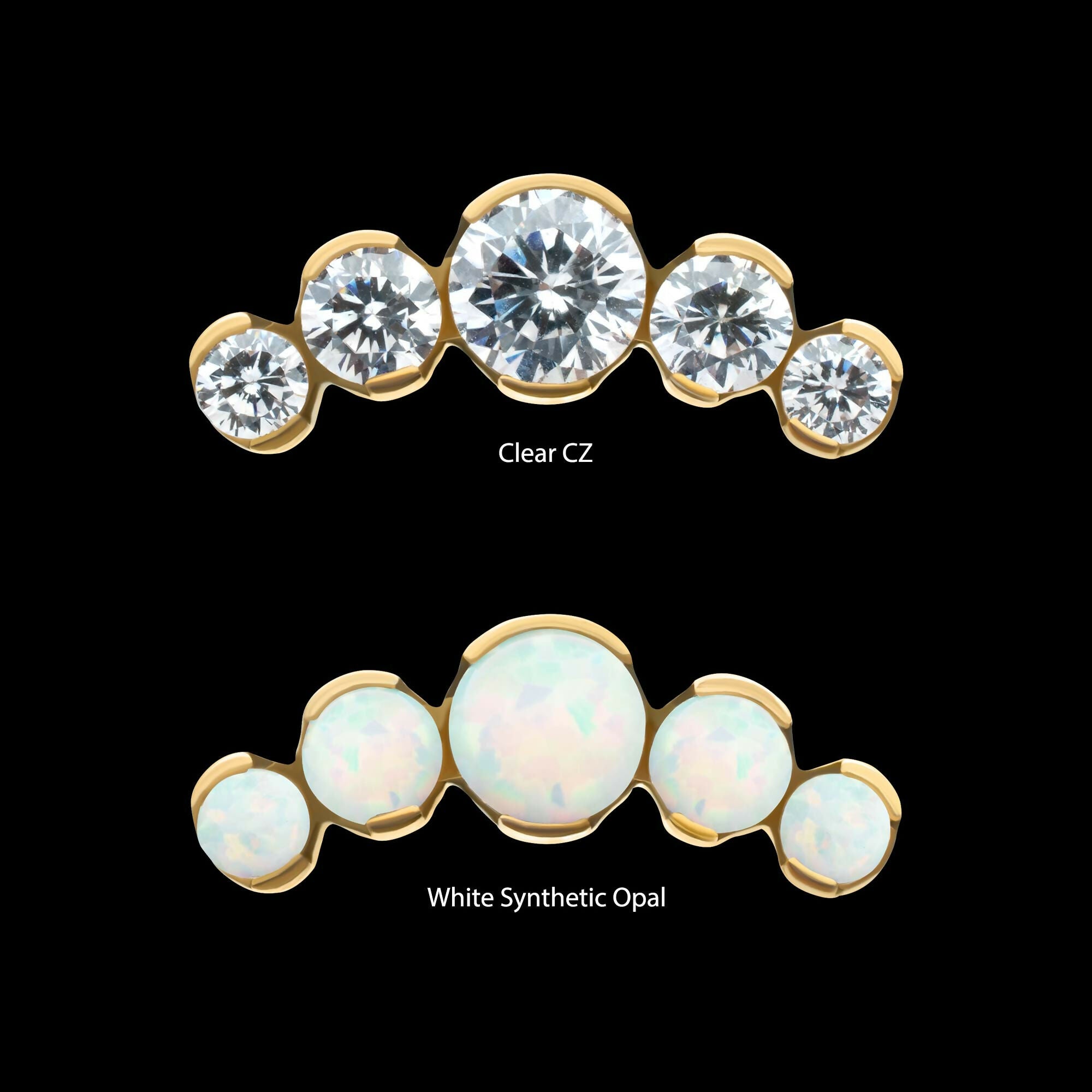 24Kt Gold PVD Titanium Threadless Semi-Bezel Set Round Gem/Opal 5-Cluster Top