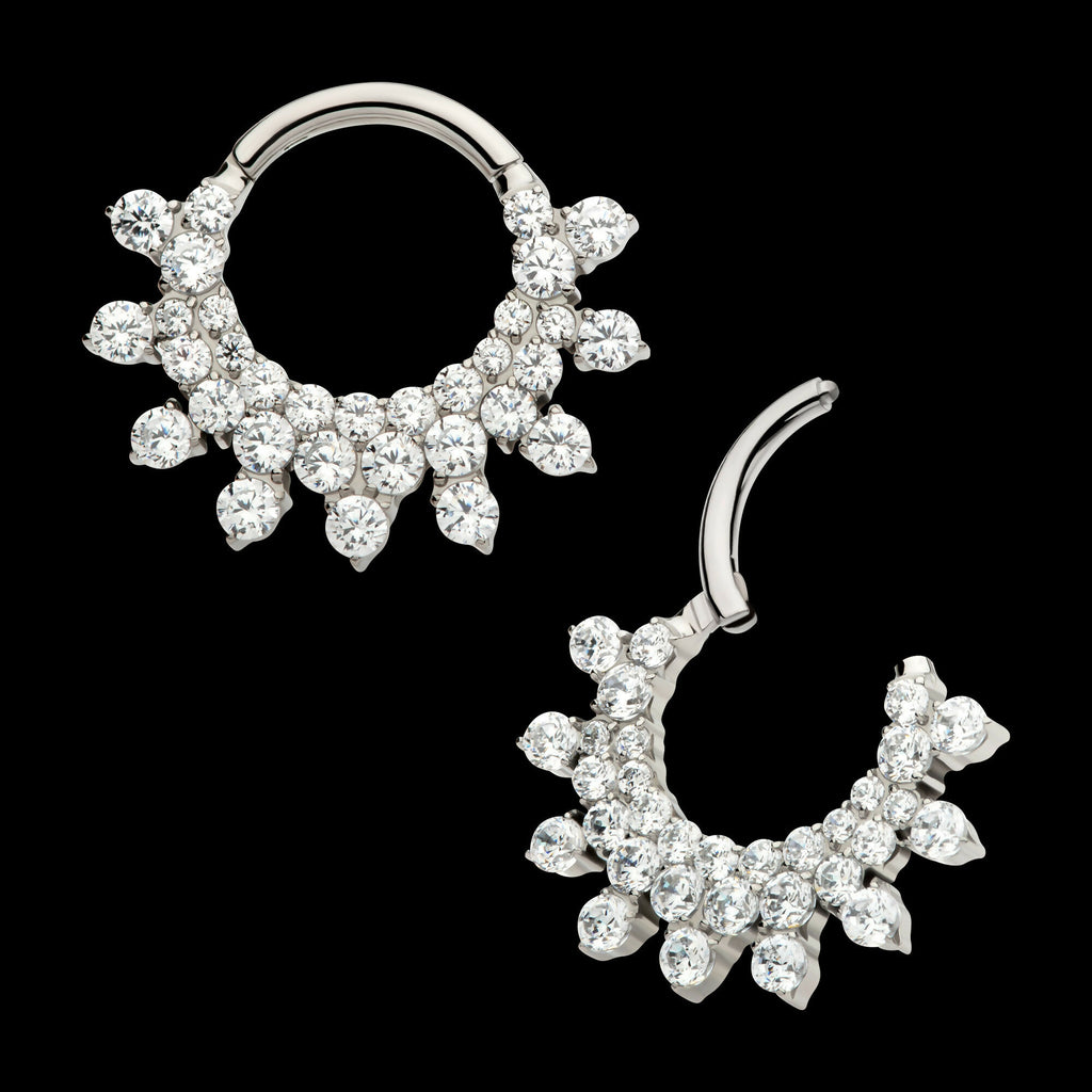 Triple Row Round CZ Front Facing Hinged Segment Clicker Hoop Earring / Nosering – Titanium