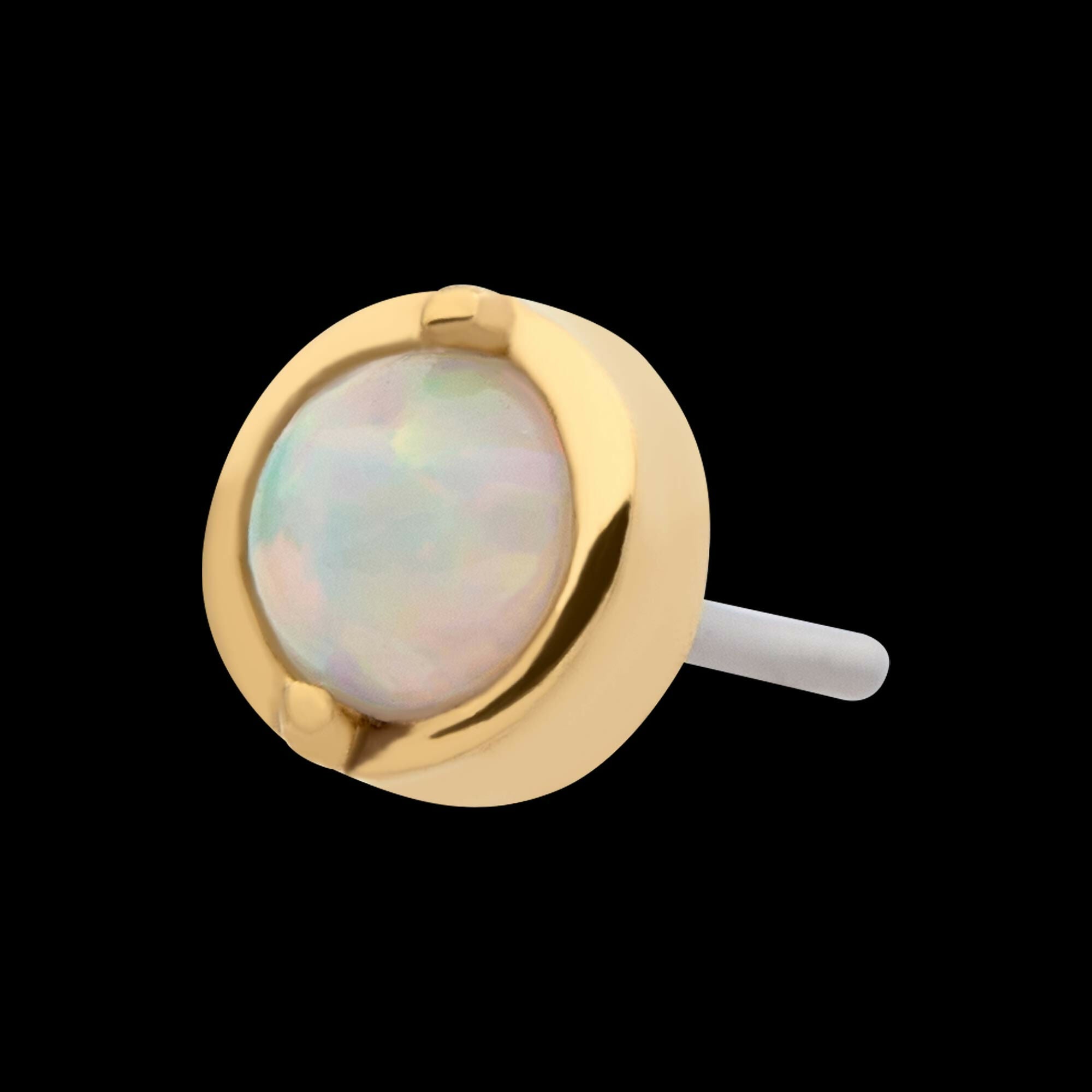 14Kt Yellow Gold Threadless with 2-Prong Set White Opal Round Top