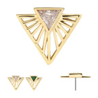 Bezel Set Triangle CZ Gem on a Radiant Triangle Shape Flatback Stud Earring / Nosering - CZ in 14Kt Yellow Gold