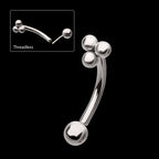 Tri-Bead Fixed Top with Bottom Curved Barbell Earring / Nosering – Titanium