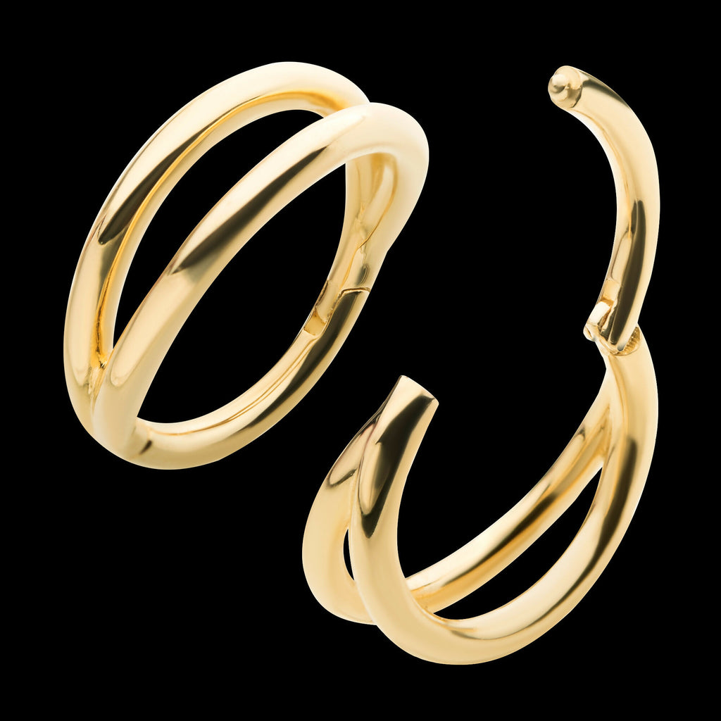 Double Hoop Side Facing Hinged Segment Clicker Earring / Nosering – 14Kt Yellow Gold
