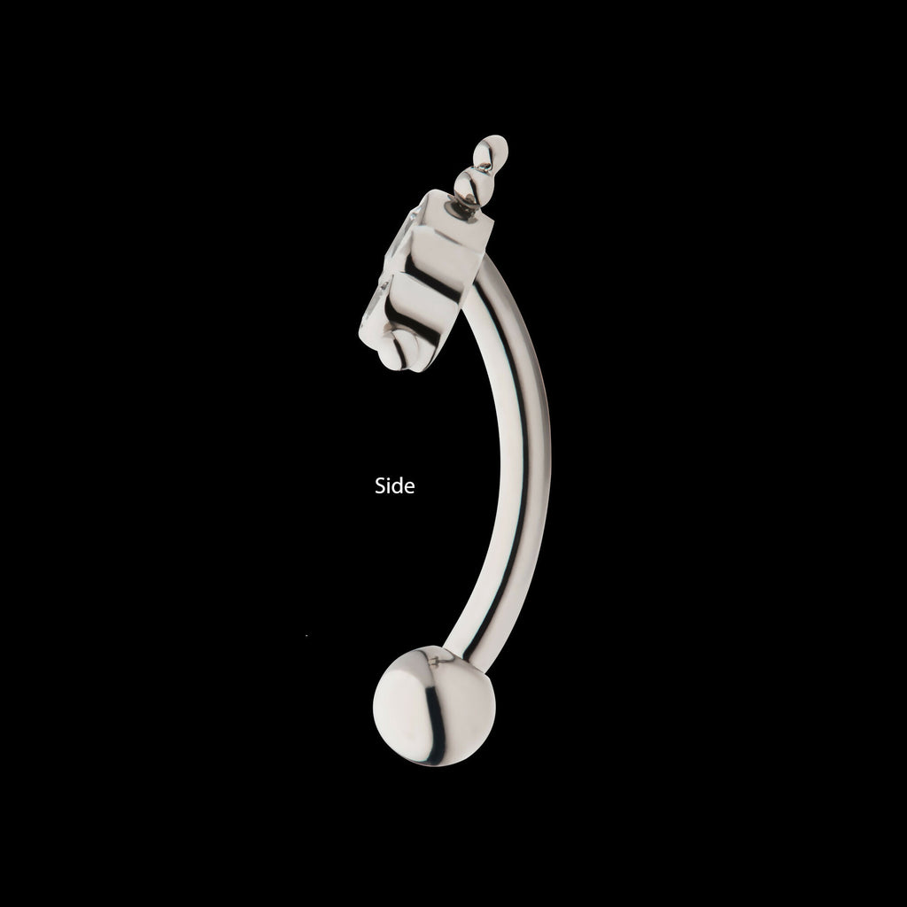 Internally Threaded with Tri Bead & 5-Cluster Bezel Set Clear AAA CZ Fixed Top Curved Barbell Earring / Nosering – Titanium