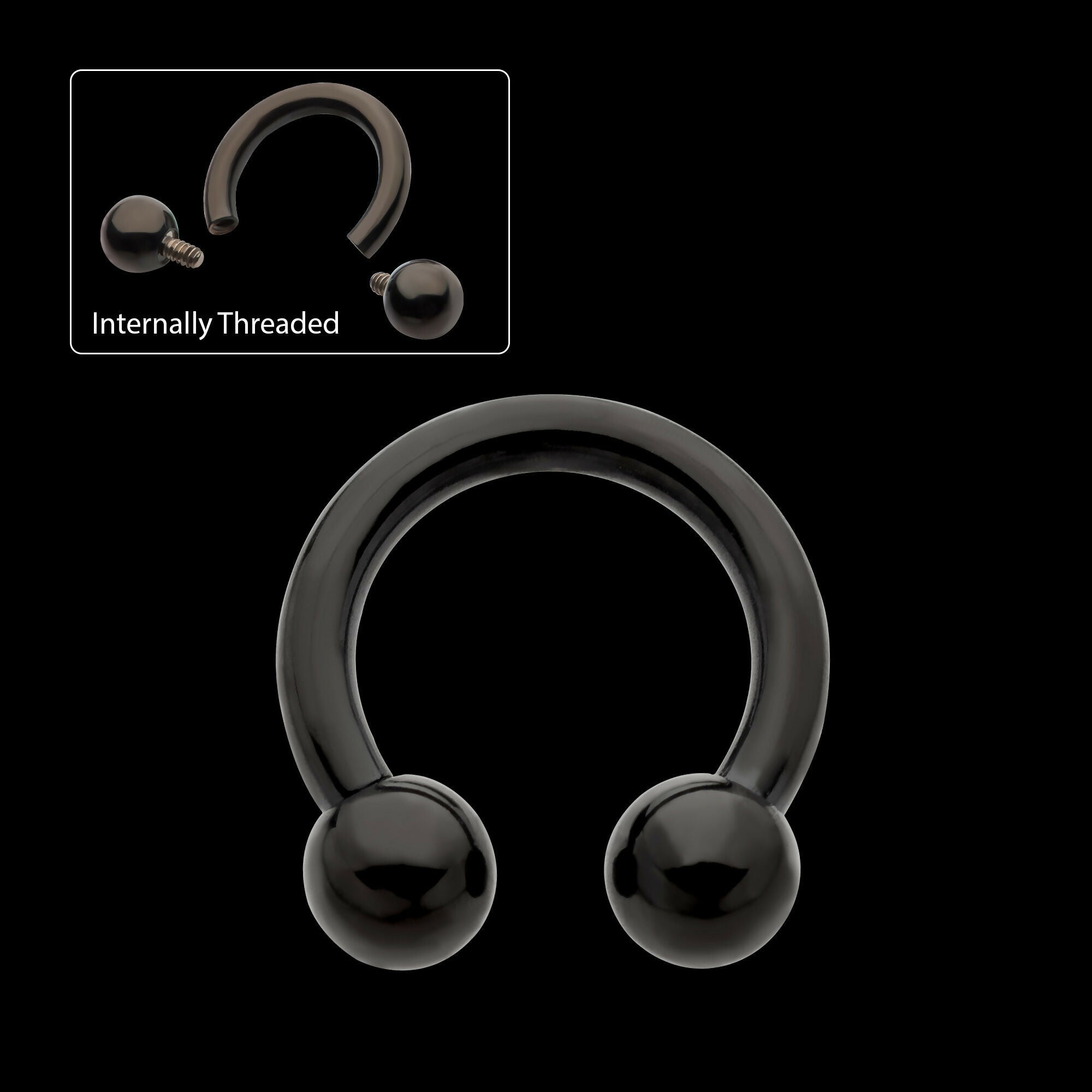 Black PVD Titanium Internally Threaded Circular Barbells Earring / Nosering