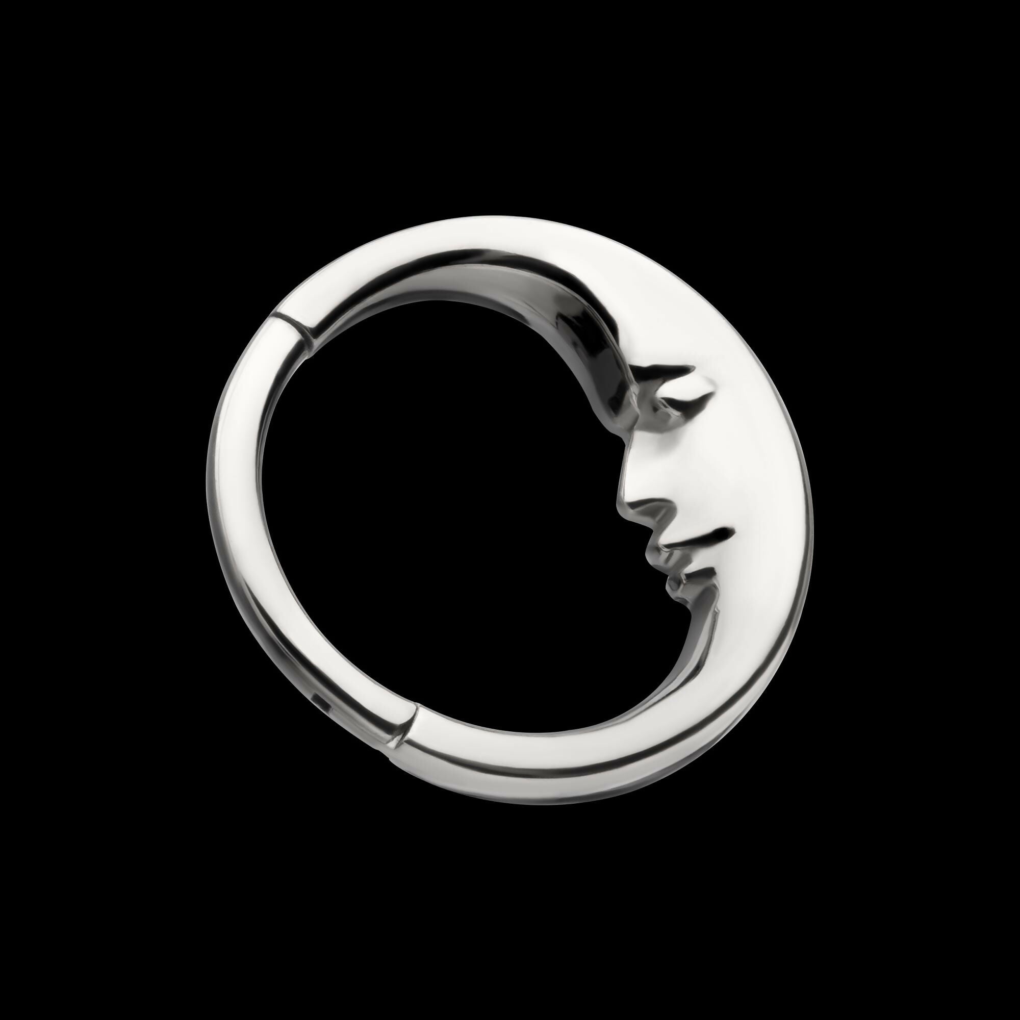 Crescent Moon Face Front Facing Hinged Segment Clicker Hoop Earring / Nosering – Titanium