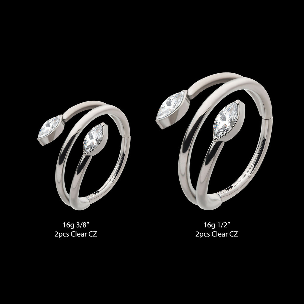 Double Ended Twist Side Facing Hinged Segment Clicker with Marquise CZ Hoop Earring / Nosering – Titanium