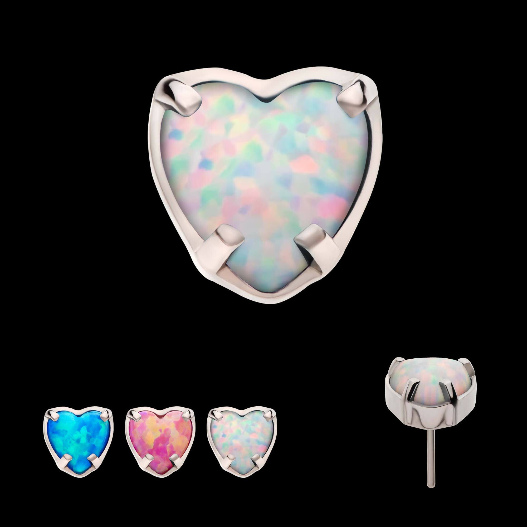 Titanium Threadless with Prong Set Opal Heart Top