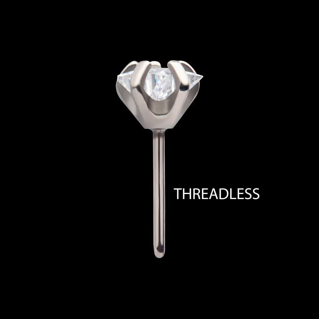 Titanium Threadless with Prong Set CZ Star Shape Top