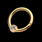 24KT Gold PVD Titanium Bezel Set Clear CZ Hinged Segment Ring Earring / Nosering