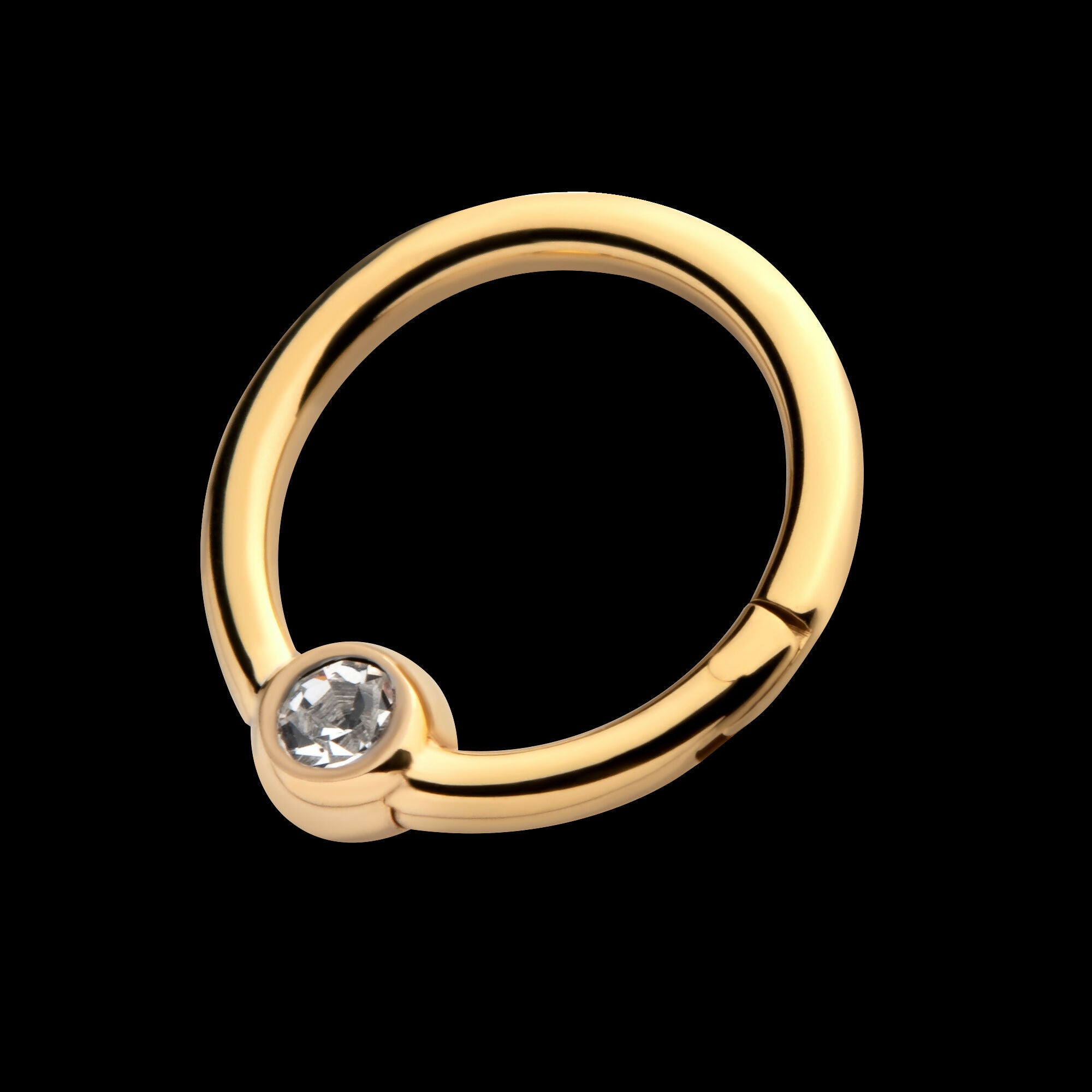 24KT Gold PVD Titanium Bezel Set Clear CZ Hinged Segment Ring Earring / Nosering