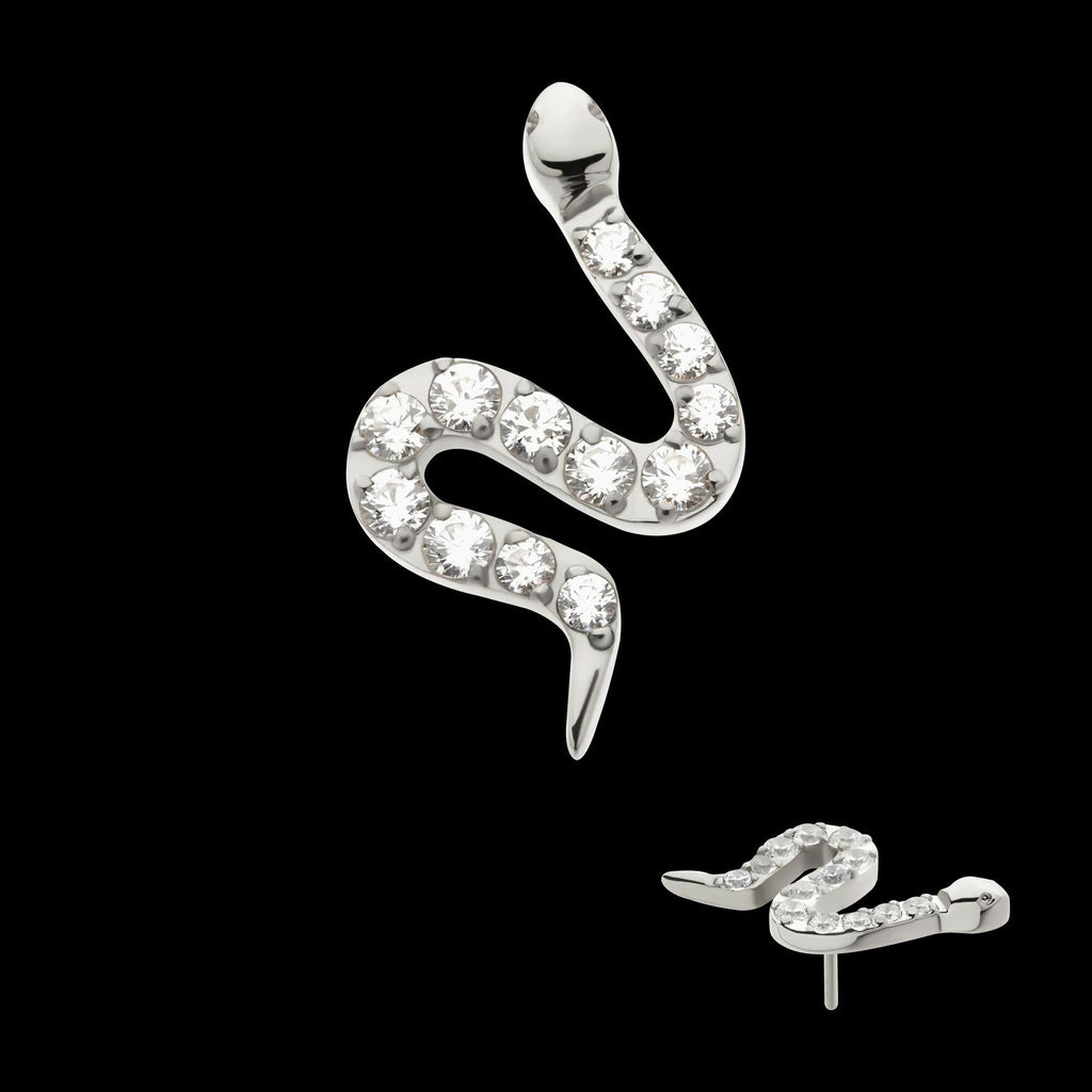 Titanium Threadless Pave Set 13 Clear CZ Snake Top