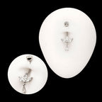 Internally Threaded Triple Marquise Gem Fan Navel with Floating Teardrop Gem Dangle Earring / Nosering – Titanium