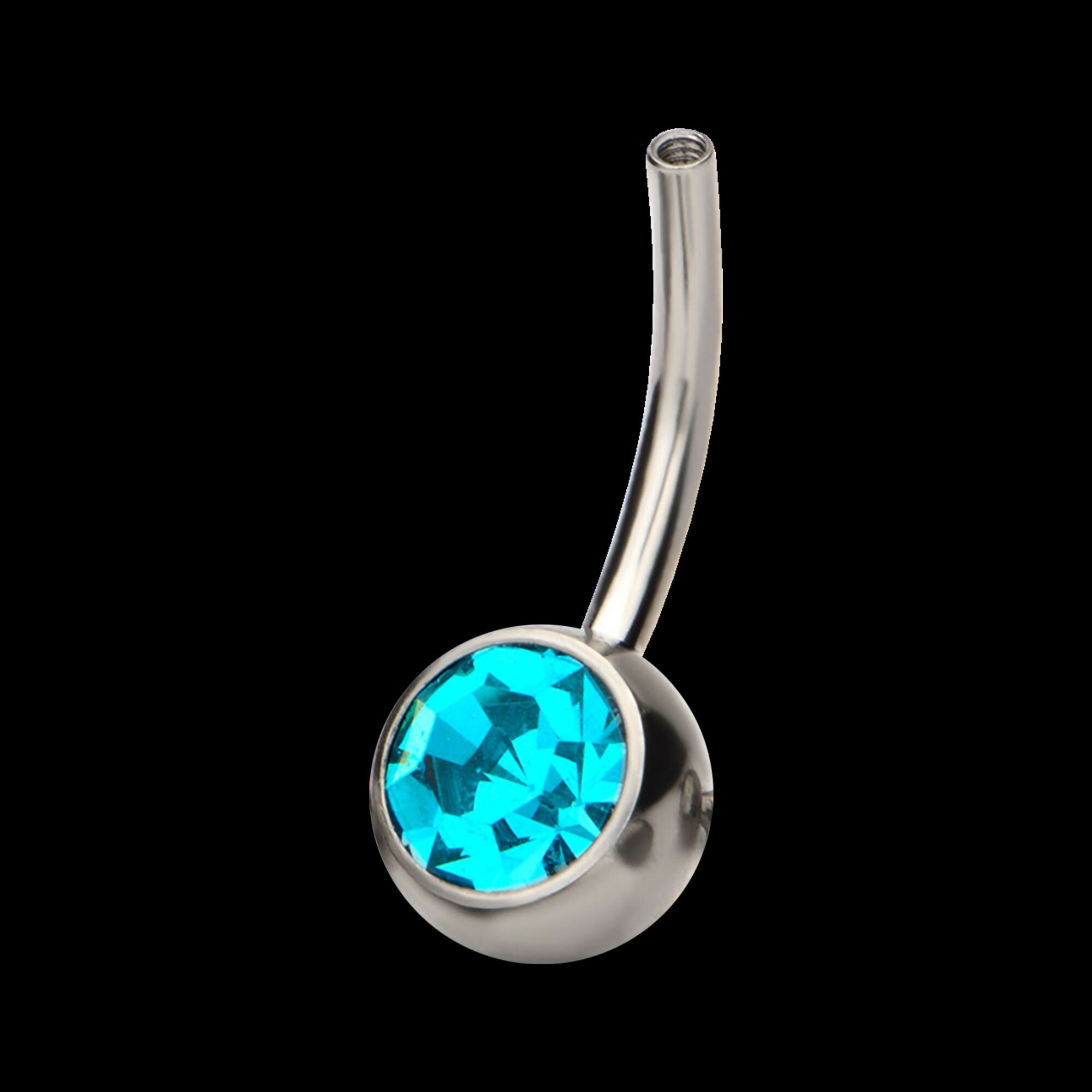 Internally Threaded with Bezel Set Double Swarovski Crystal Navel Curves Earring / Nosering – Titanium
