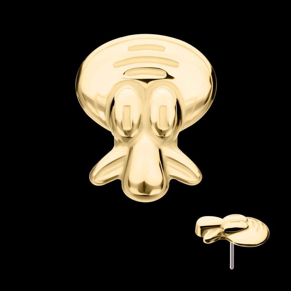 Nickelodeon Squidward Tentacles Flatback Stud Earring / Nosering - 14Kt Yellow Gold