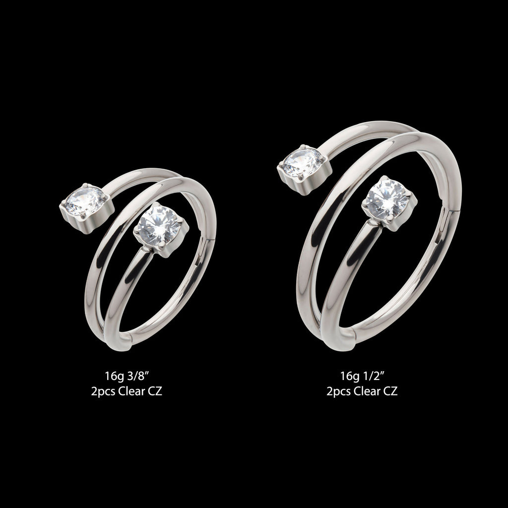 Double Ended Twist Side Facing Hinged Segment Clicker with Round CZ Hoop Earring / Nosering – Titanium