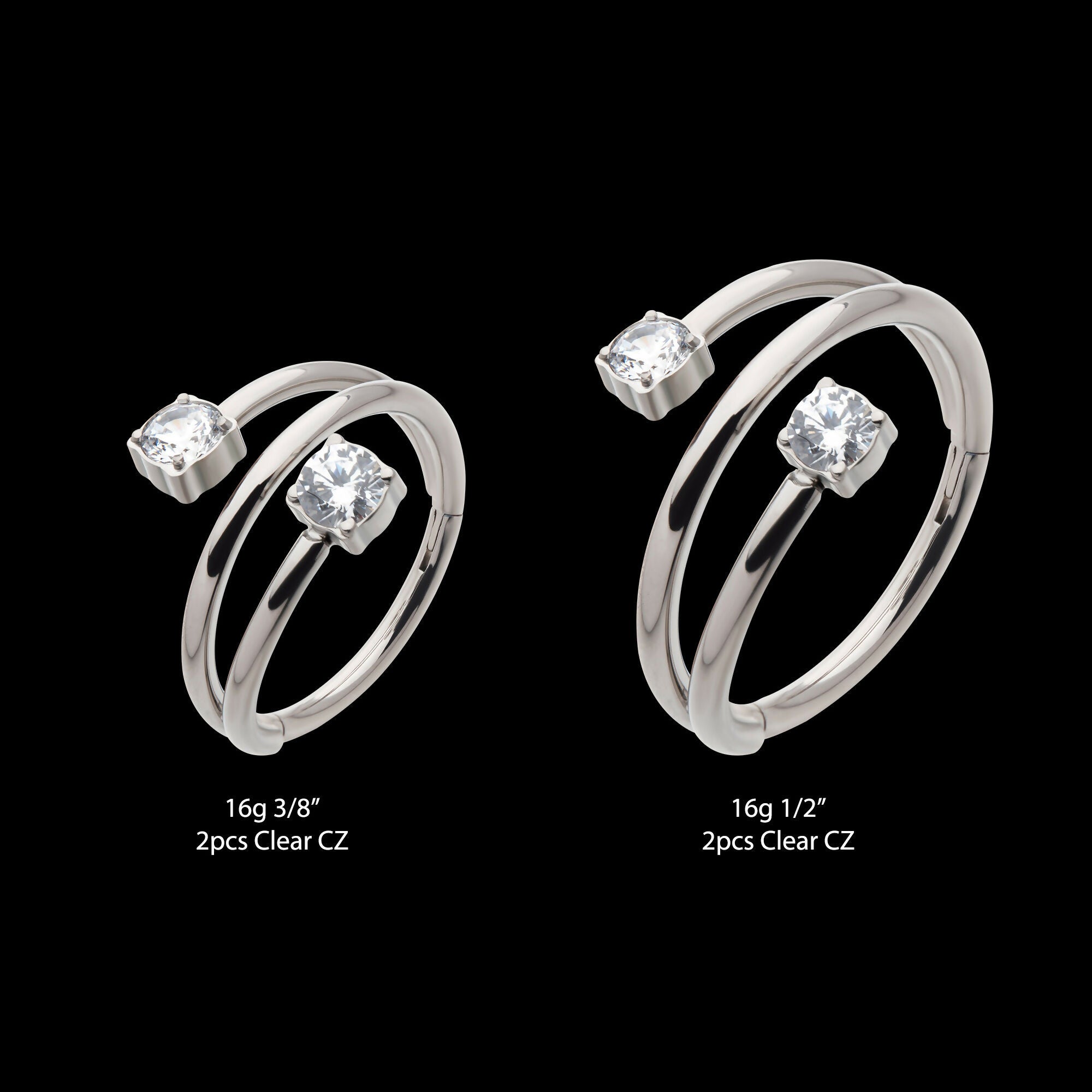 Double Ended Twist Side Facing Hinged Segment Clicker with Round CZ Hoop Earring / Nosering – Titanium