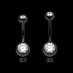 Black PVD Titanium Internally Threaded Bezel Set Double CZ Fixed Bottom Navel Ring Earring / Nosering