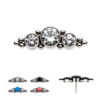 3-Bezel Set Synthetic Opal/AAA Gem/Swarovski Zirconia & Beads Cluster Flatback Stud Earring / Nosering - Synthetic Opal & Opal in Titanium