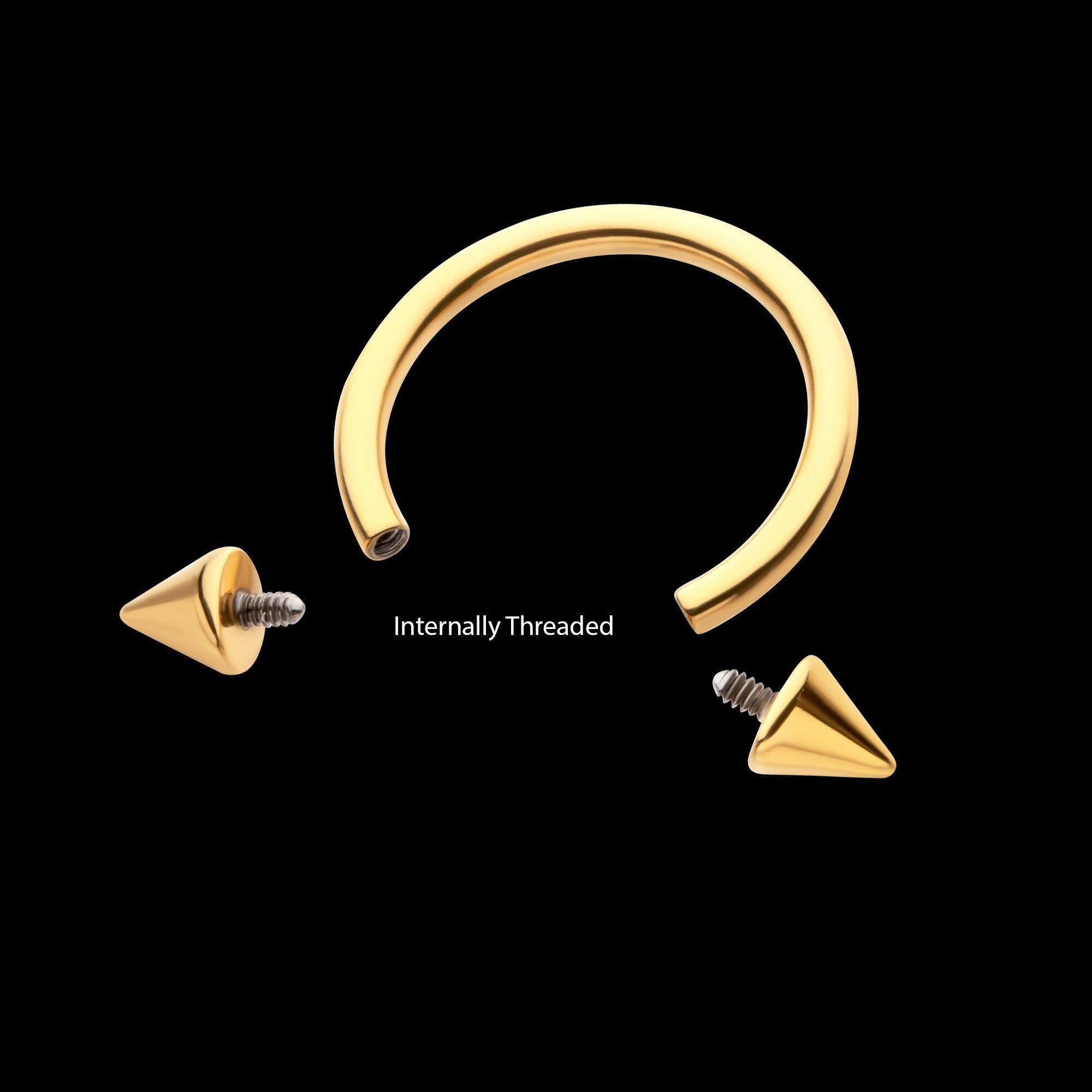 24Kt Gold PVD Titanium Internally Threaded Spike Ends Circular Barbell Earring / Nosering