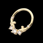 Double Swirled Vine with Prong Set Front Facing Hinged Segment Clicker Hoop Earring / Nosering – 14Kt Yellow Gold
