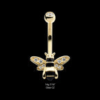 Internally Threaded Pave Set Round Clear CZ Enamel Bee Fixed Bottom Navel Earring / Nosering – 14Kt Yellow Gold