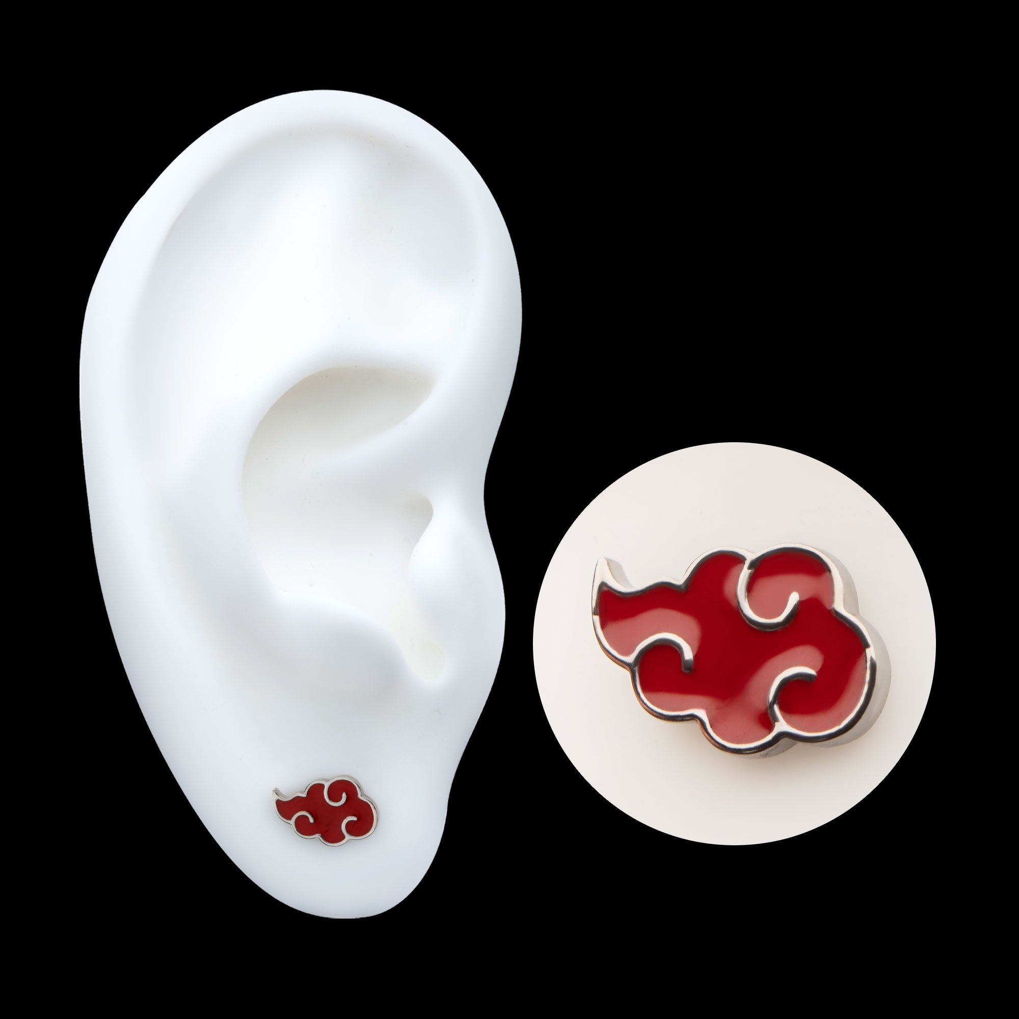 Enamel Naruto Shippuden Akatsuki Cloud Symbol Flatback Stud Earring / Nosering - Titanium