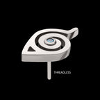 Naruto Shippuden Hidden Leaf Village Logo Bezel Set Aqua Gem Flatback Stud Earring / Nosering - Aqua Gem in Titanium