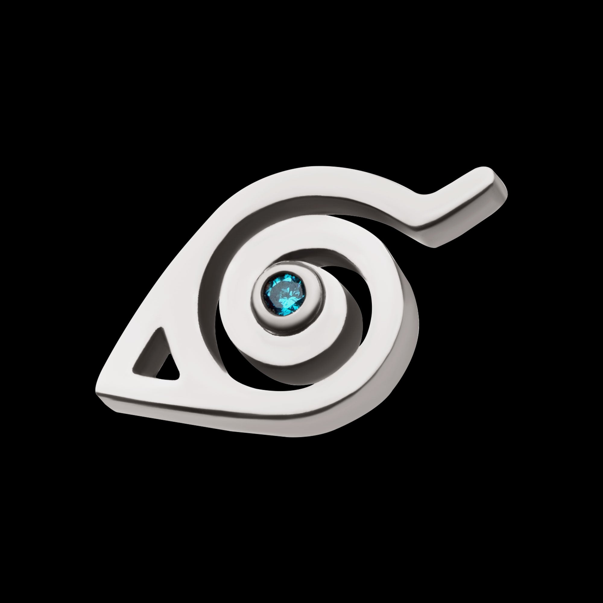 Naruto Shippuden Hidden Leaf Village Logo Bezel Set Aqua Gem Flatback Stud Earring / Nosering - Aqua Gem in Titanium