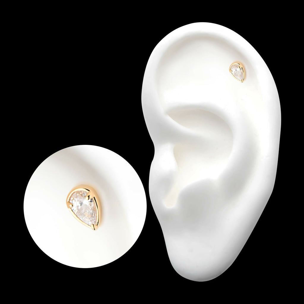 14Kt Gold Threadless with Prong Set Pear-Shaped CZ/Synthetic Opal/Stone Top