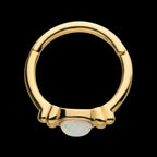 Beads & Centerpiece Bezel Set White Opal Side Facing Hinged Segment Clicker Hoop Earring / Nosering – 14Kt Gold
