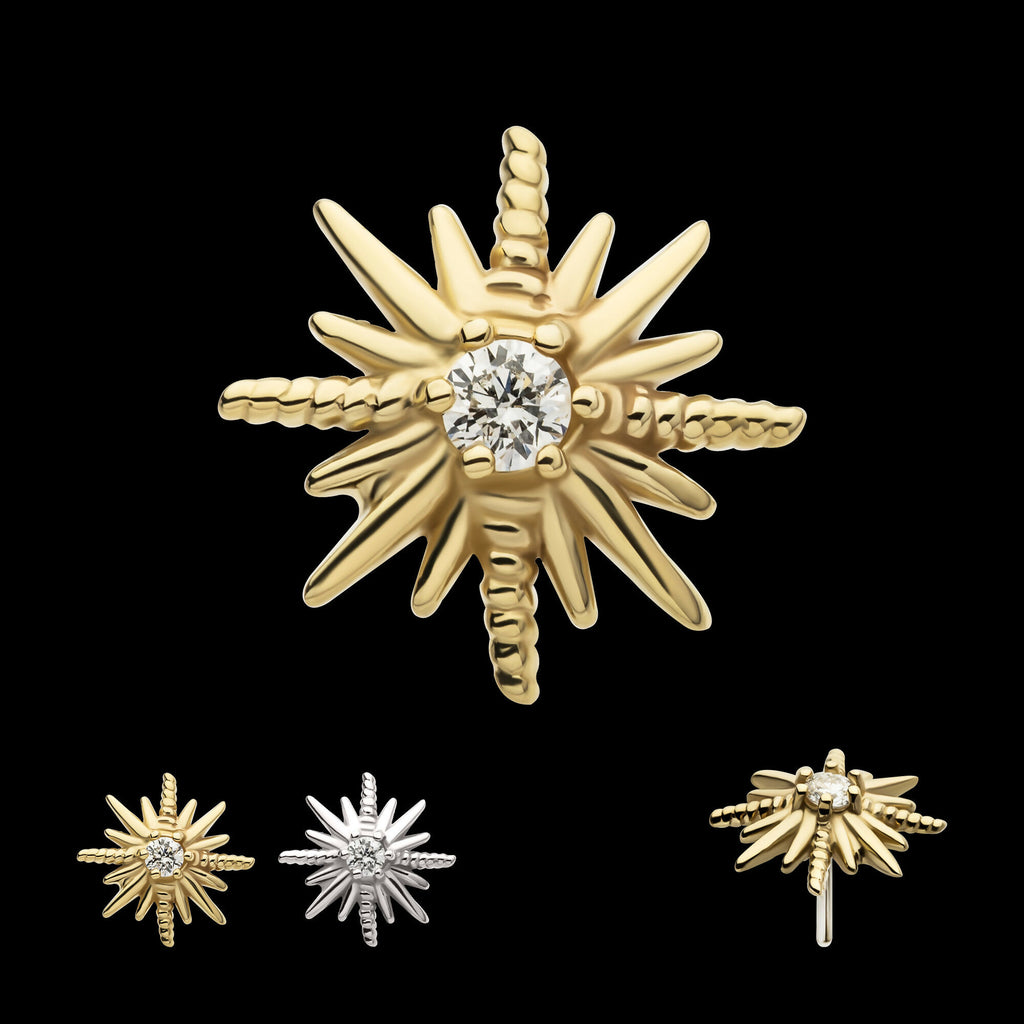 14Kt Gold Threadless Sunburst Top with 6-Prong Lab-Grown