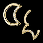 Prong Set 8 Round CZ Cluster Crescent Moon Shape Front Facing Hinged Segment Clicker Hoop Earring / Nosering – 14Kt Yellow Gold