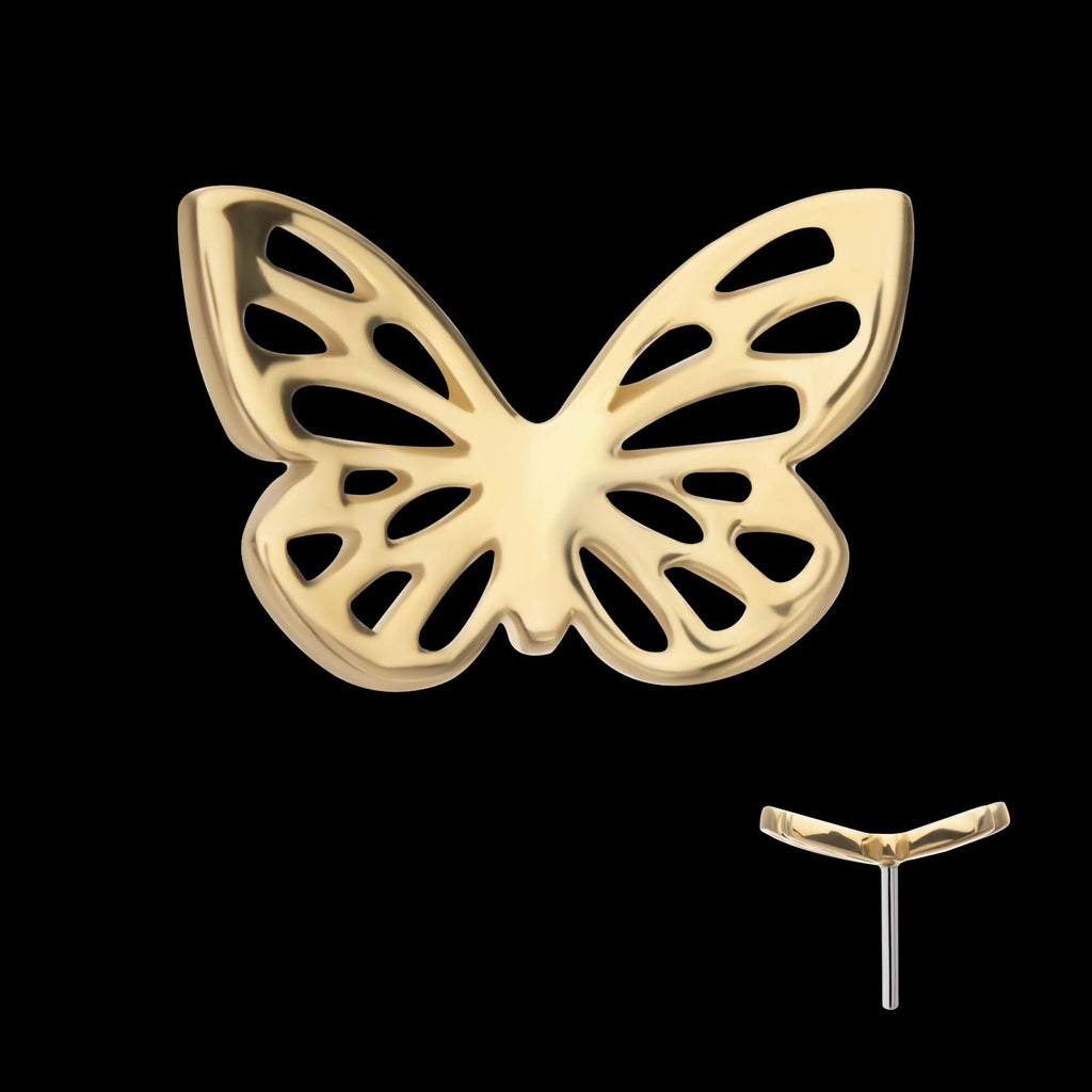 14Kt Yellow Gold Threadless Cut Out Butterfly Top