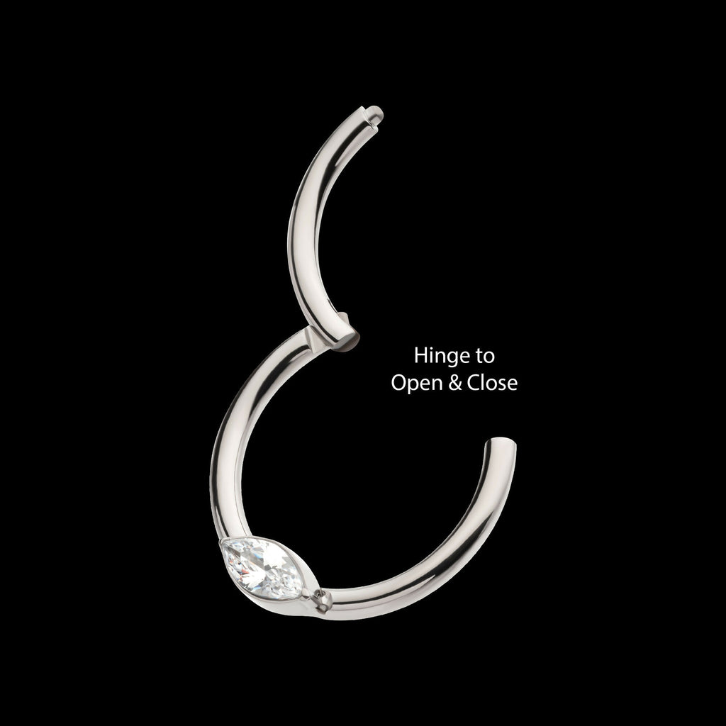 Eye CZ Front Facing Hinged Segment Clicker Hoop Earring / Nosering – Titanium