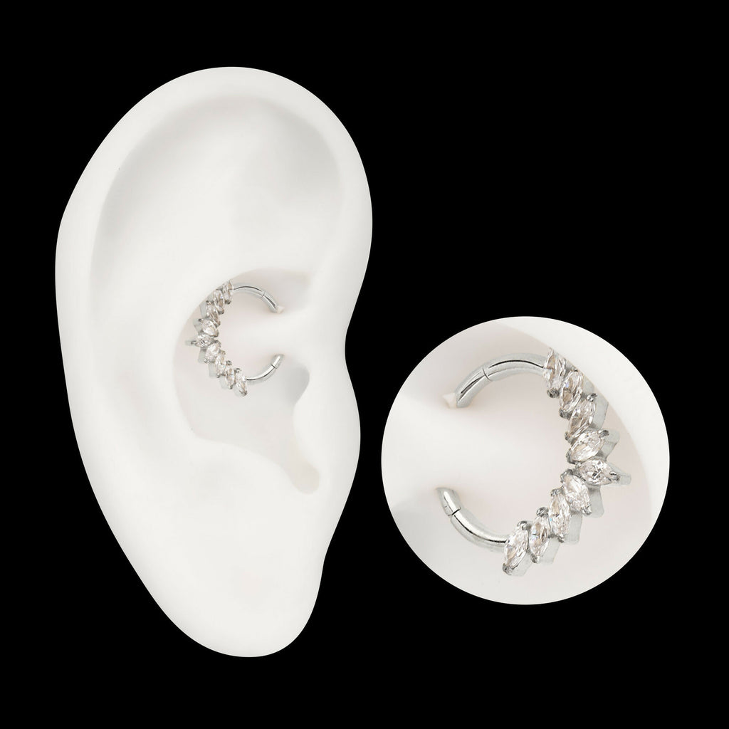 9 Gem Marquise Cluster Front Facing Hinged Segment Clicker Hoop Earring / Nosering – Titanium