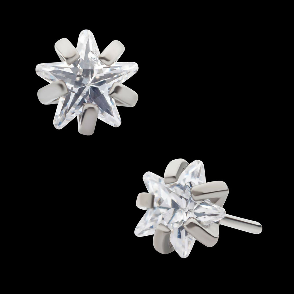 Titanium Threadless with Prong Set CZ Star Shape Top