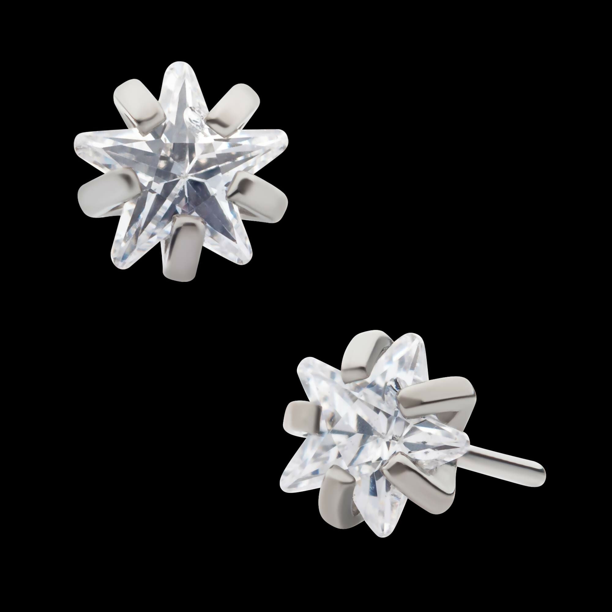 Titanium Threadless with Prong Set CZ Star Shape Top