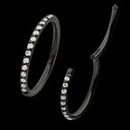 Black PVD Titanium CNC Set Clear CZ Eternity Side Facing Hinged Segment Clicker Hoop Earring / Nosering