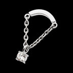 Titanium Threadless Curved Bar Top with Dangle Chain & Prong Set Round AAA CZ