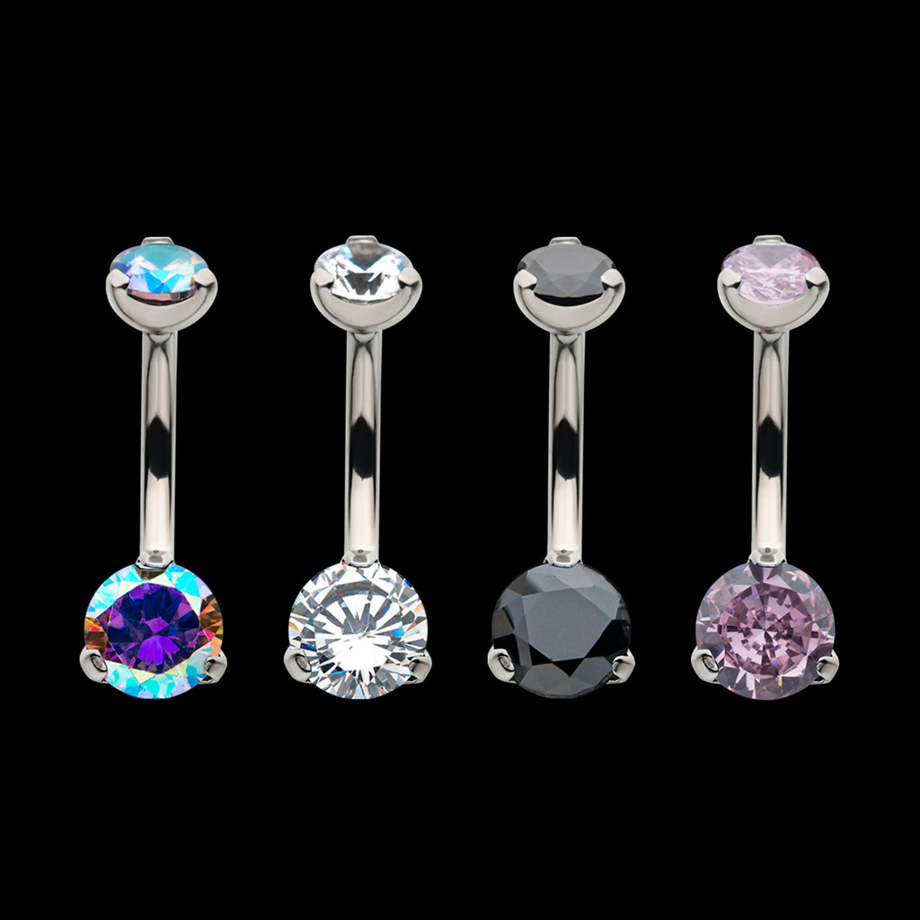 Internally Threaded with Prong Set Round AAA CZ Fixed Navel Earring / Nosering – Titanium