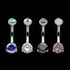 Internally Threaded with Prong Set Round AAA CZ Fixed Navel Earring / Nosering – Titanium