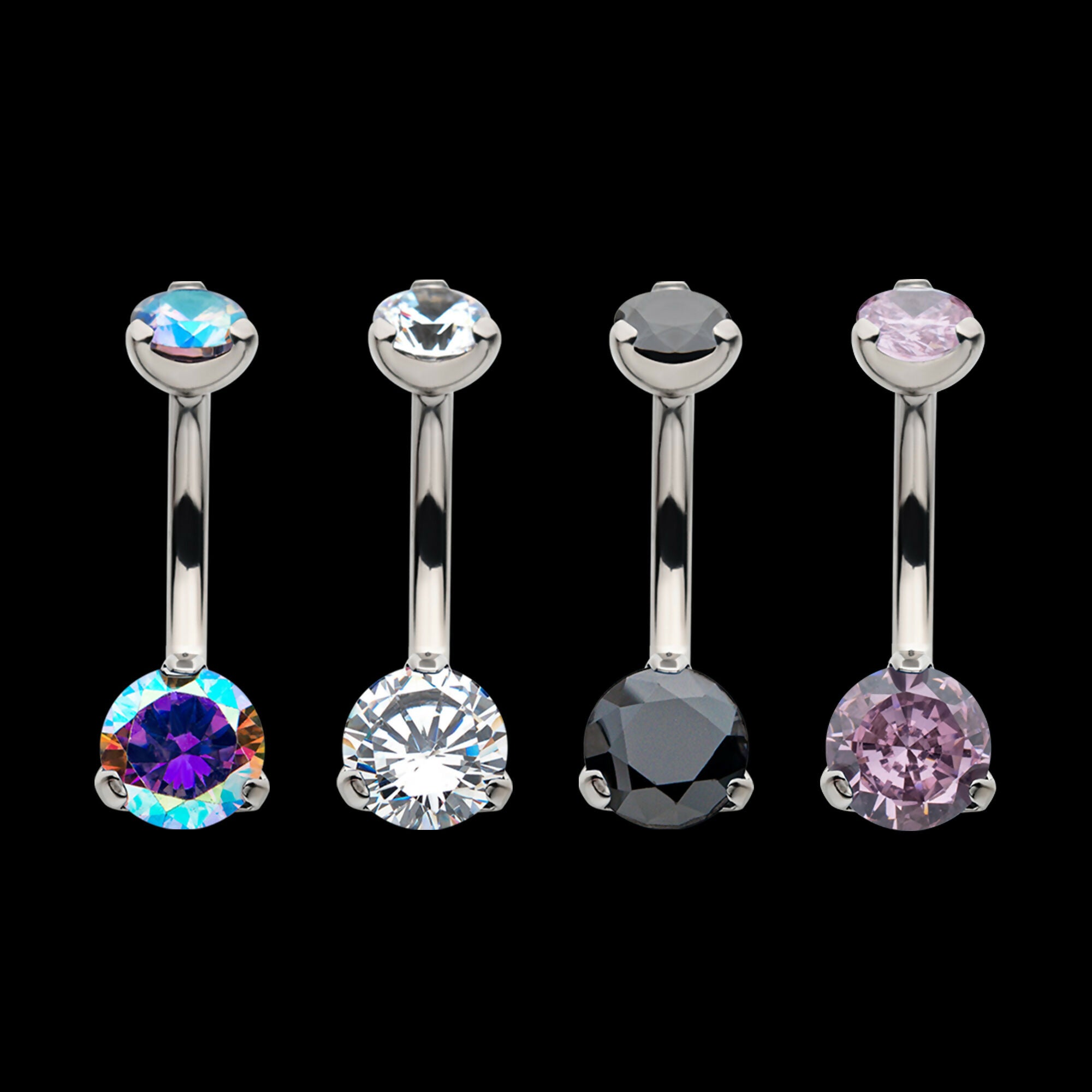 Internally Threaded with Prong Set Round AAA CZ Fixed Navel Earring / Nosering – Titanium
