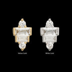 14Kt Gold Threadless 3D Geometric Baguette & Round Gem Top