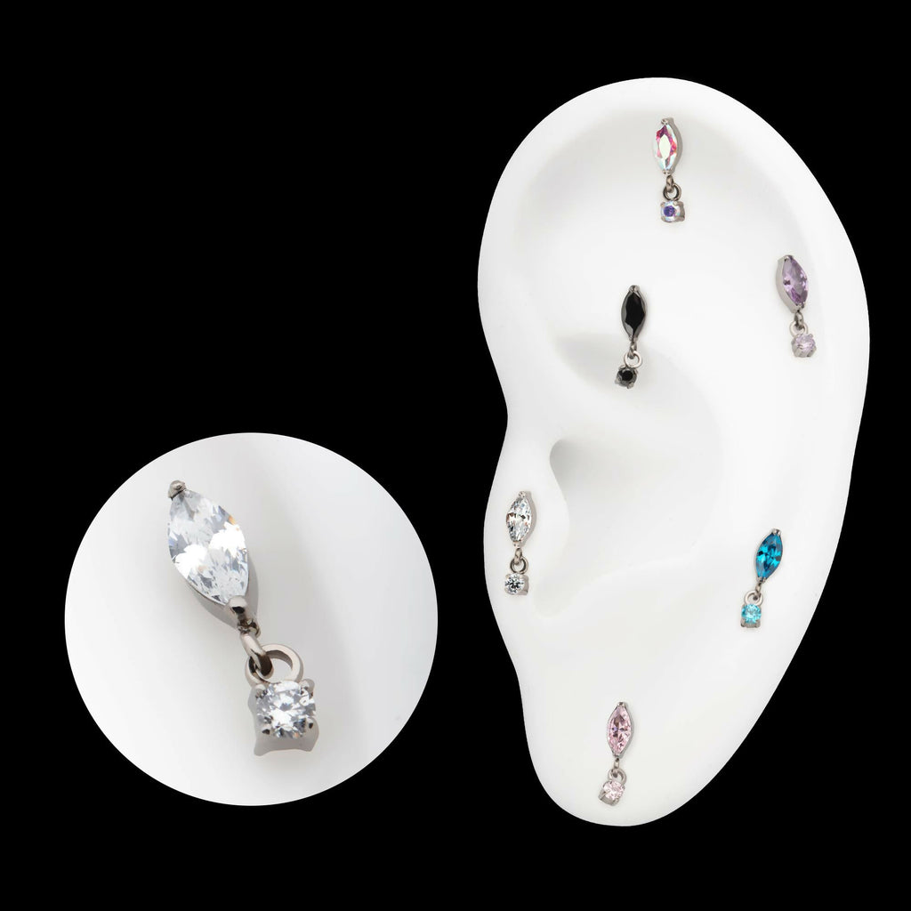 Titanium Threadless Marquise Top with Prong Set Gem Dangle