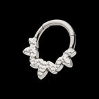 Clustered Hammered 3-Petal Flower Front Facing Hinged Segment Clicker Hoop Earring / Nosering – Titanium
