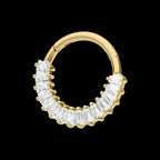Prong Set Baguette Gem Cluster Front Facing Hinged Segment Clicker Hoop Earring / Nosering – 14kt Gold