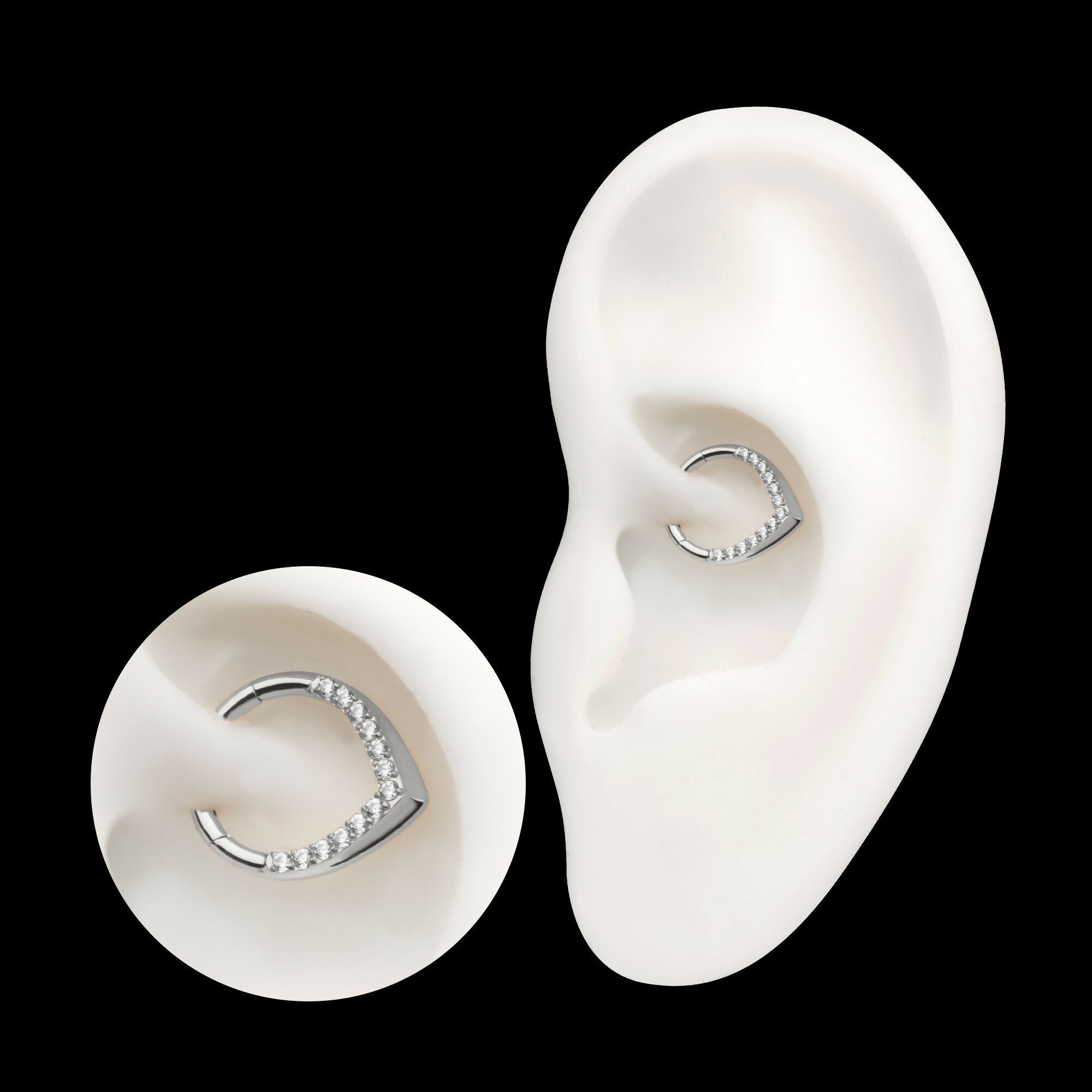 Pave Gem V-Shape Front Facing Hinged Segment Clicker Hoop Earring / Nosering – Titanium