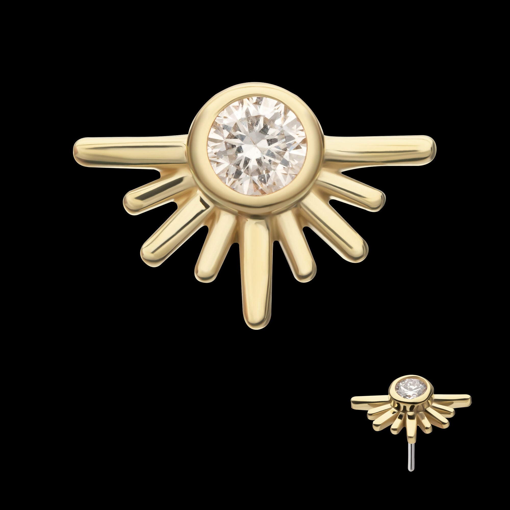 14Kt Yellow Gold Threadless Half Starburst Top with Bezel Lab-Grown Diamond