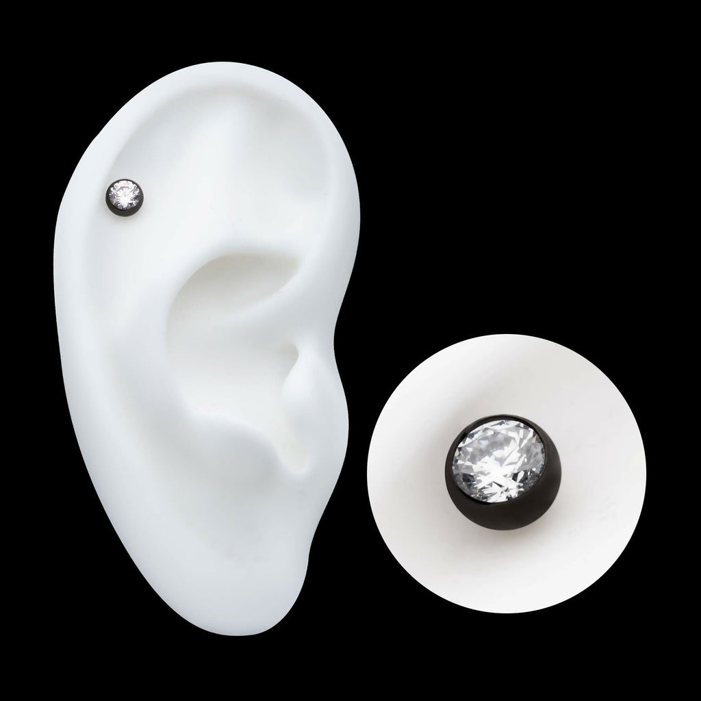 Black PVD Titanium Threadless Bezel Set CZ Front Facing Top