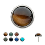 Bezel Set Round Natural Stone Flatback Stud Earring / Nosering - Titanium